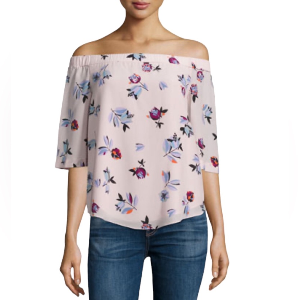 Rebecca Taylor Bellflower Floral Print Off the Shoulders Blouse